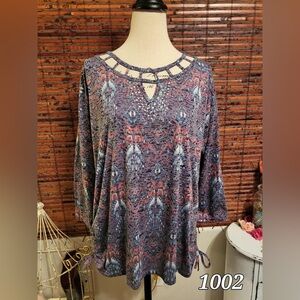 Erika Women's Tunic - Purple and Blue Pattern